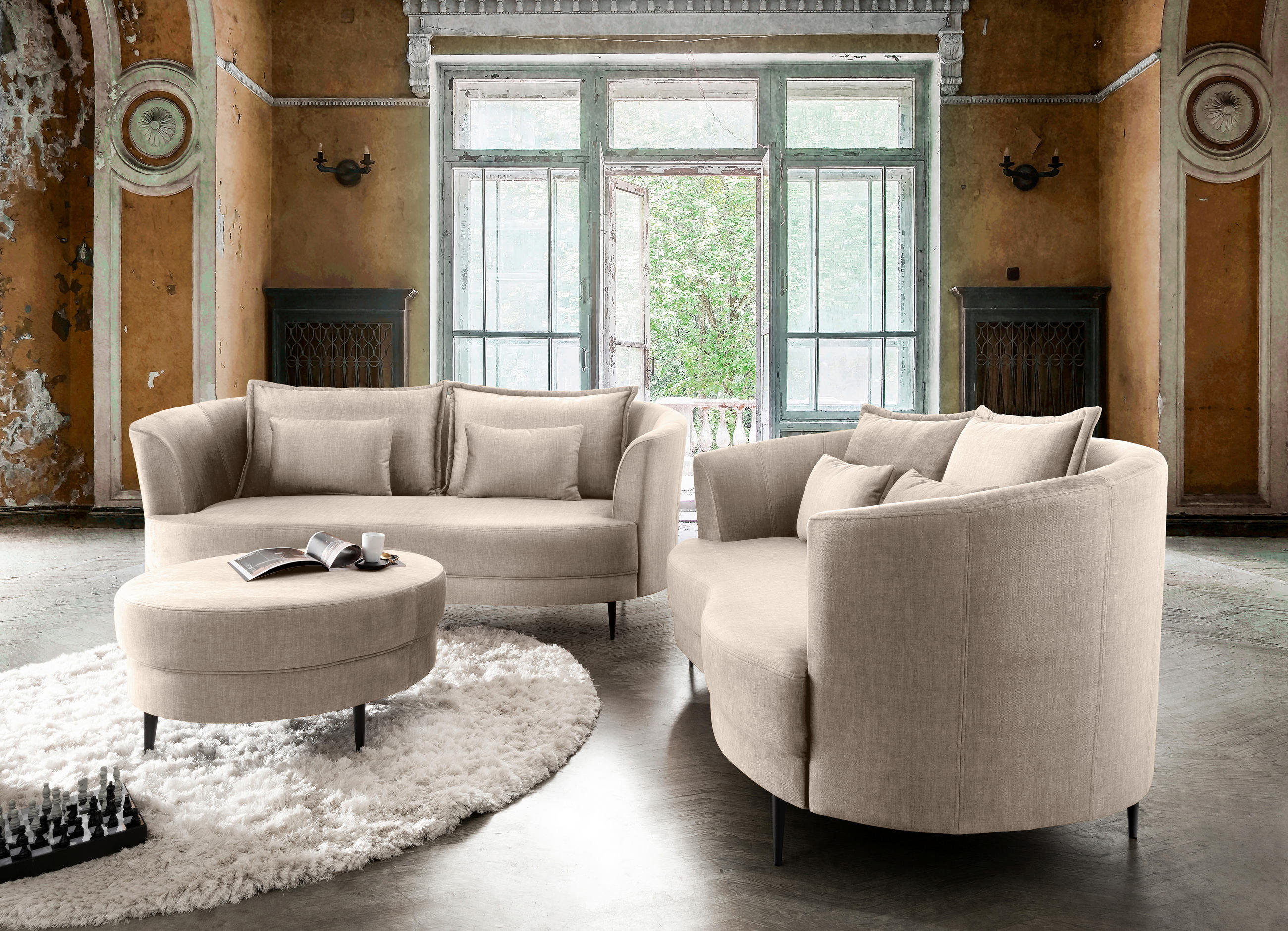 2-SITZER-SOFA in Velours Beige  - Beige/Schwarz, MODERN, Textil/Metall (179/85/101cm) - Livetastic