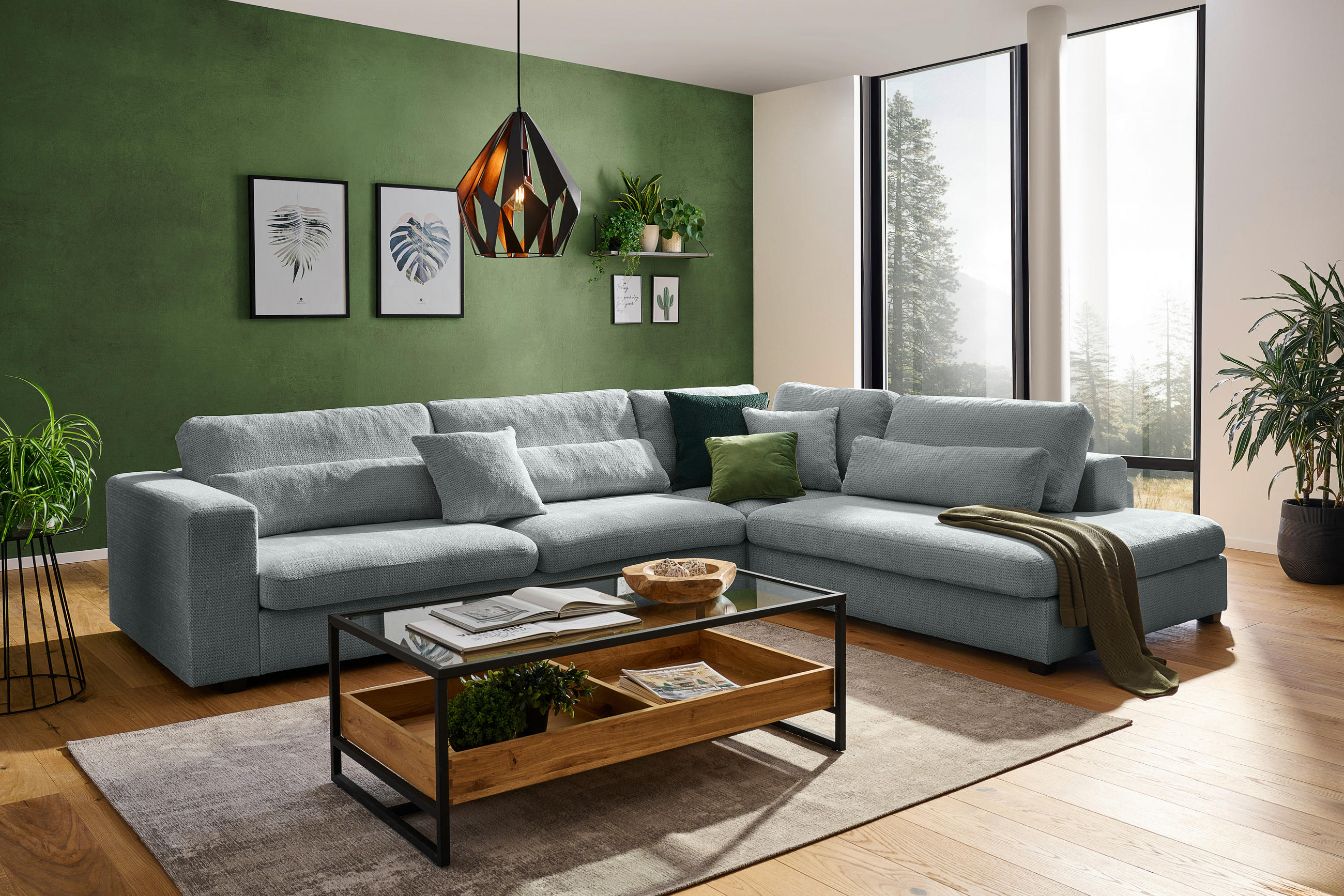 ECKSOFA in Chenille Grau  - Schwarz/Grau, Konventionell, Kunststoff/Textil (314/250cm) - Carryhome