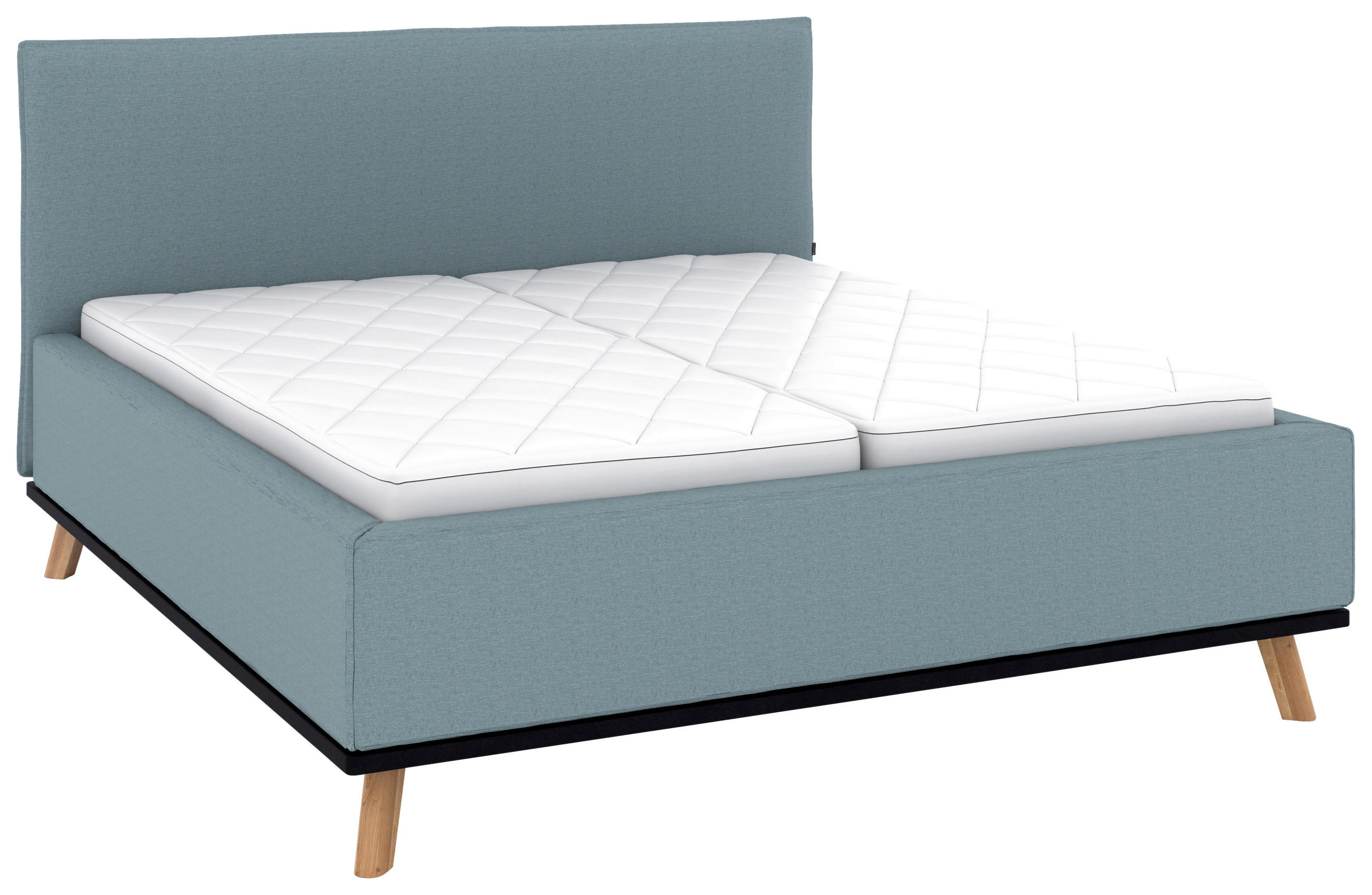 POLSTERBETT 160/200 cm,  in Blau, Matratze, Lattenrost, Bettkasten, H3 + H3 = fest  - Blau/Eichefarben, Design, Holz/Textil (160/200cm) - Musterring