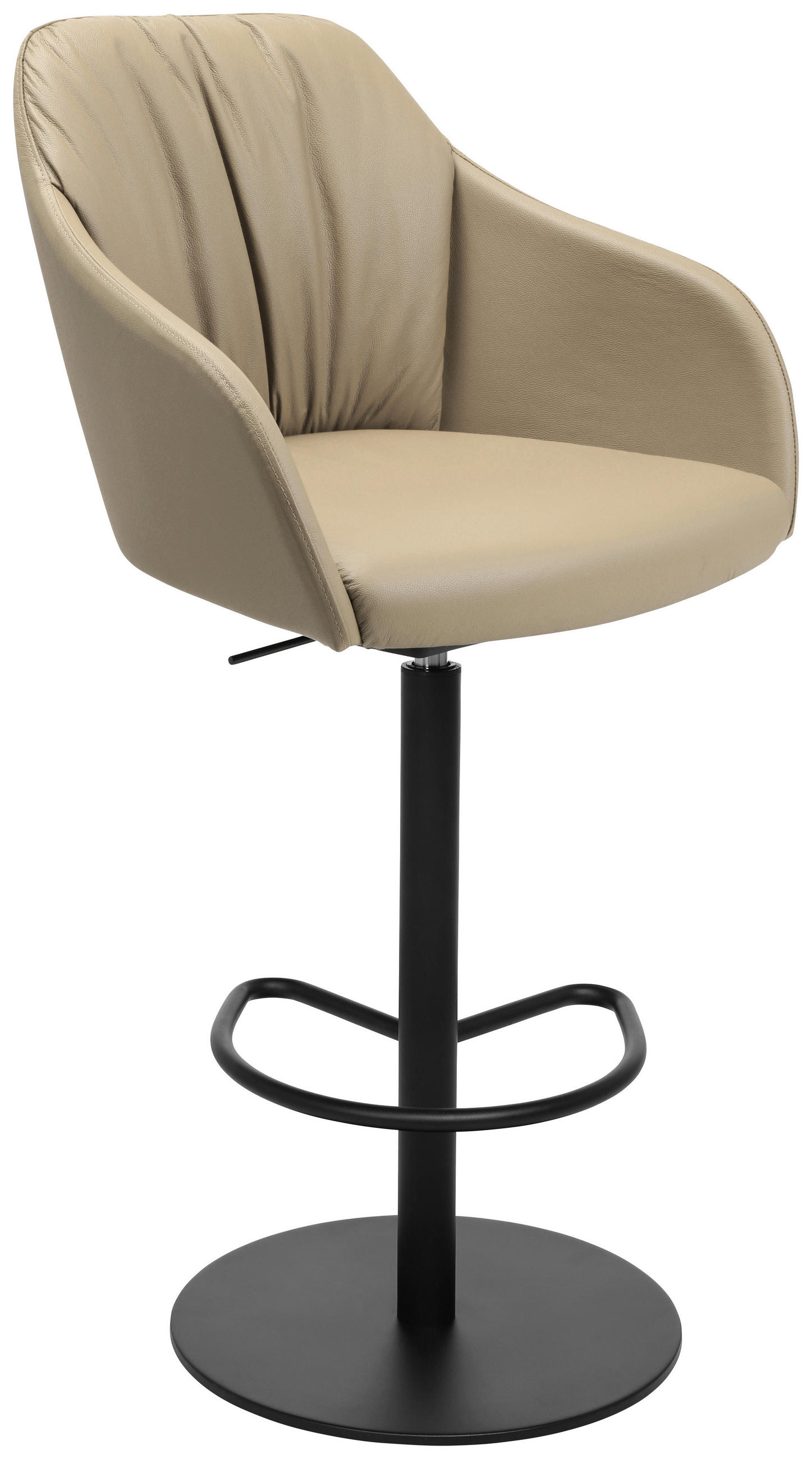BARHOCKER Echtleder Beige Stahl Sitzfläche 360° drehbar, Lederauswahl  - Beige/Schwarz, Design, Leder/Metall (59/109,5-120/42cm) - Johann Jakob