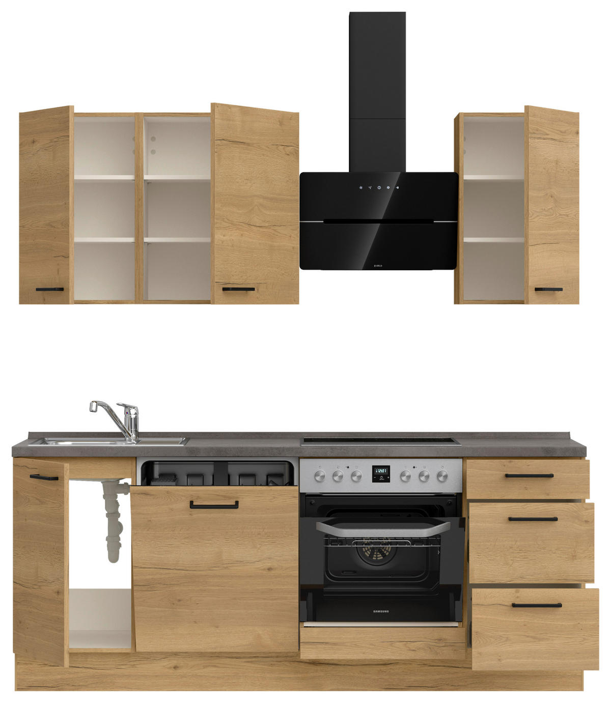 KÜCHENLEERBLOCK 210 cm   in Eichefarben, Schieferfarben  - Schieferfarben/Eichefarben, MODERN, Holzwerkstoff/Metall (210cm) - Nobilia