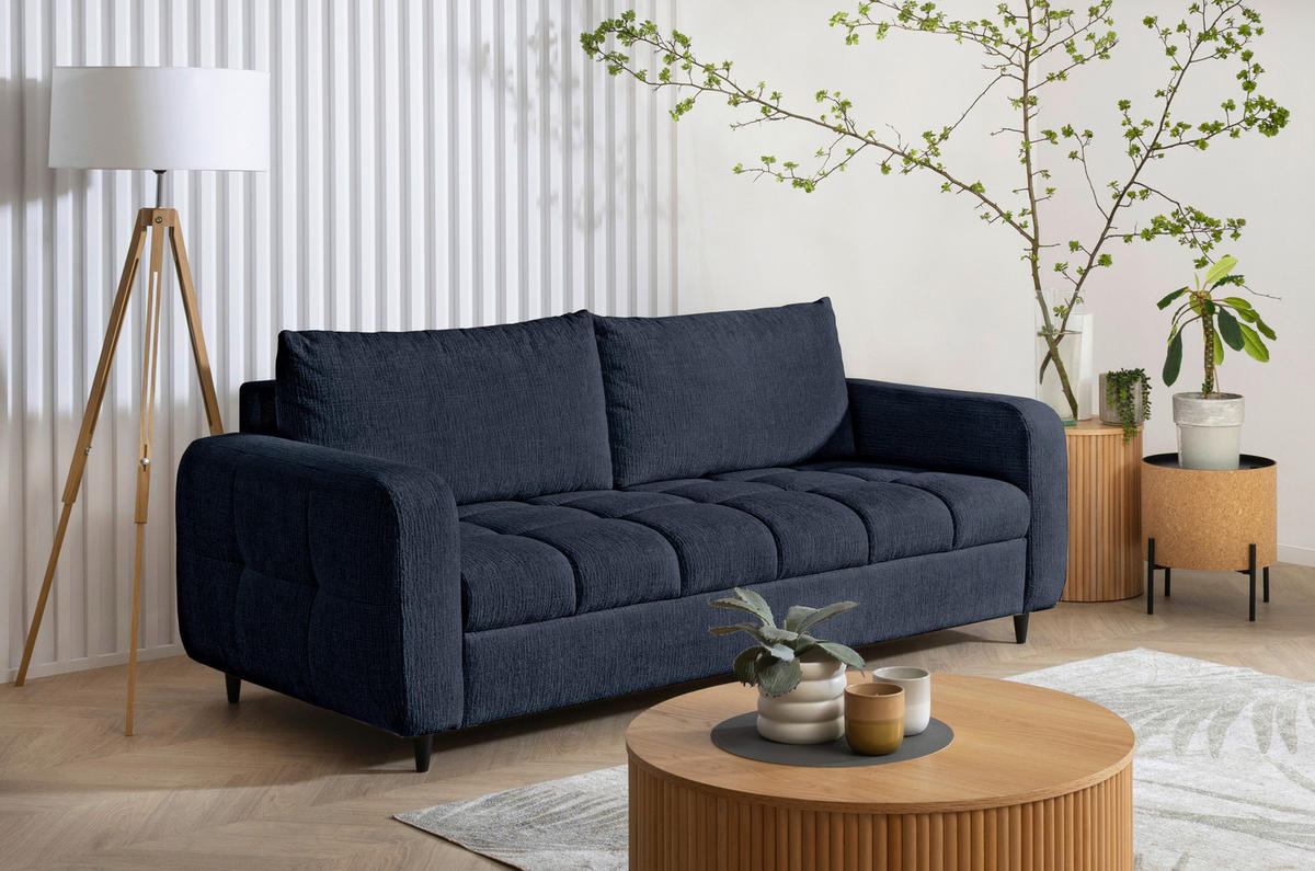 2,5-SITZER Flachgewebe Dunkelblau  - Schwarz/Dunkelblau, Design, Holz/Textil (209/88/101cm) - Lomoco