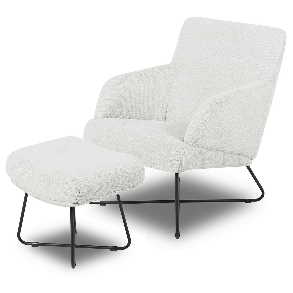 SESSELSET in Chenille Weiß  - Schwarz/Weiß, Design, Textil/Metall (67/87/74cm) - Livetastic