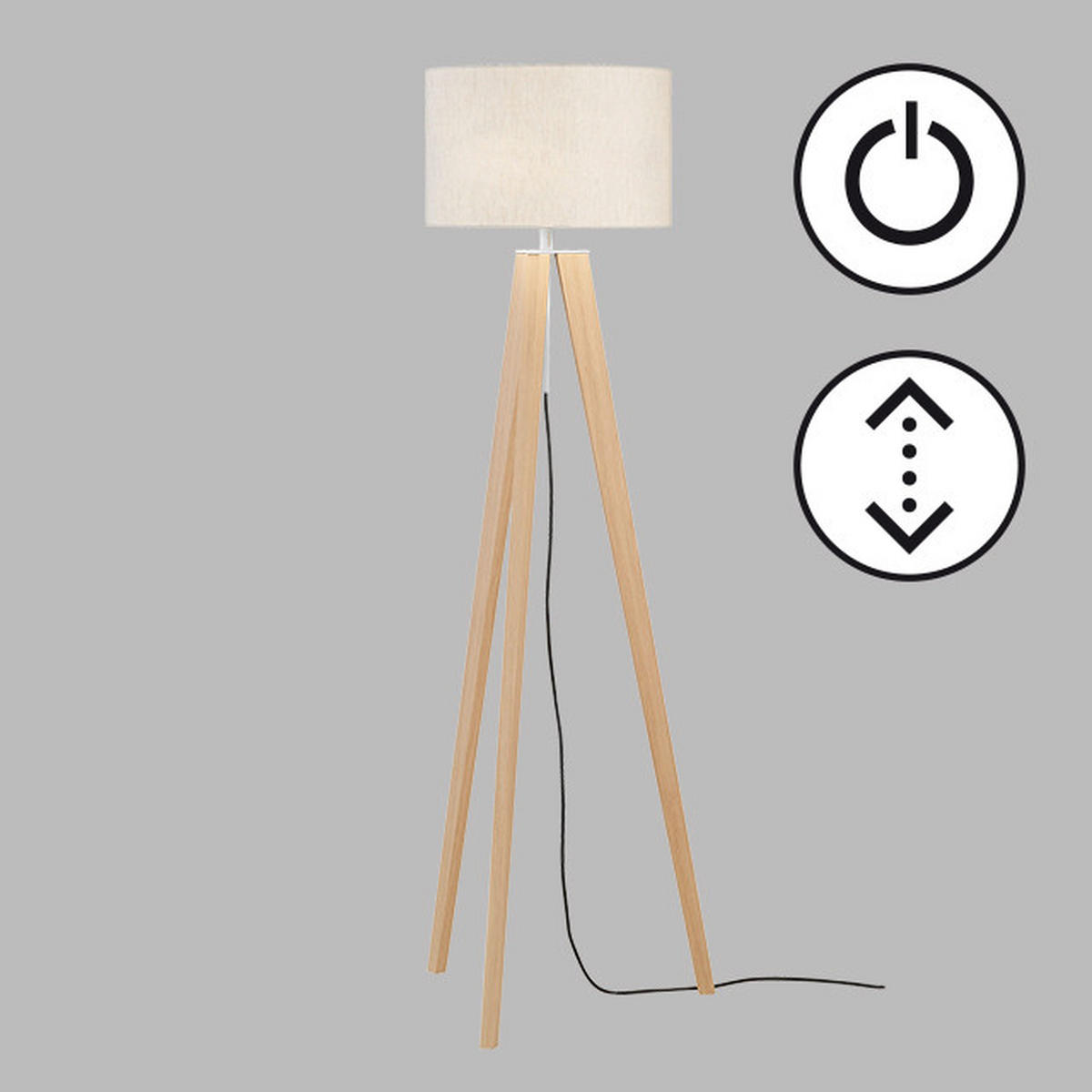 STEHLEUCHTE - Sandfarben/Nickelfarben, Natur, Holz/Textil (54/140-164cm) - Fischer & Honsel