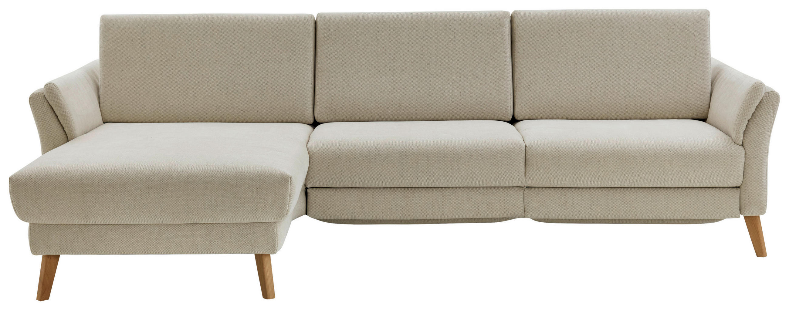 ECKSOFA Beige Chenille, Flachgewebe  - Wildeiche/Beige, Design, Holz/Textil (157/281cm) - Valnatura