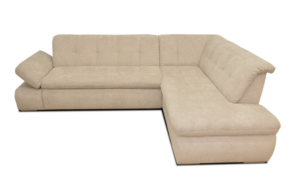 ECKSOFA in Mikrofaser Beige  273/216 cm  - Chromfarben/Beige, KONVENTIONELL, Textil/Metall (273/216cm) - MID.YOU