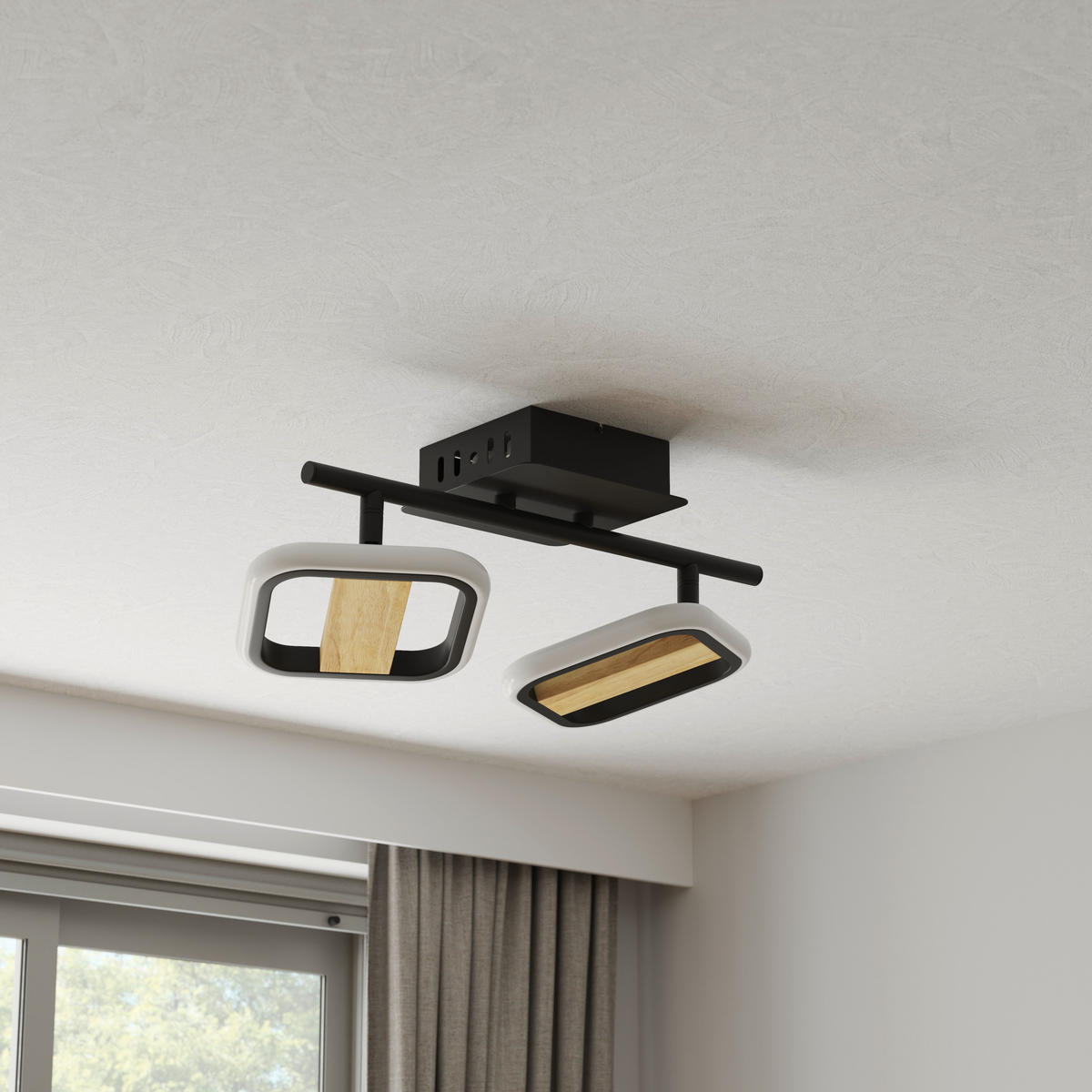 LED-STRAHLER Miriam 32/13,5/12 cm   - Eschefarben/Schwarz, Design, Holz/Kunststoff (32/13,5/12cm) - Novel