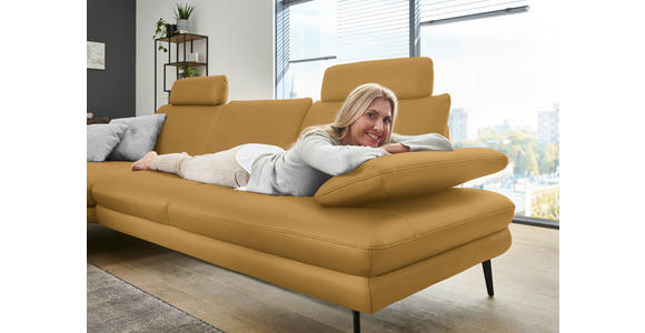ECKSOFA Beldomo Premium in Echtleder Gelb  180/310 cm  - Gelb/Schwarz, Design, Leder/Metall (180/310cm) - Dieter Knoll