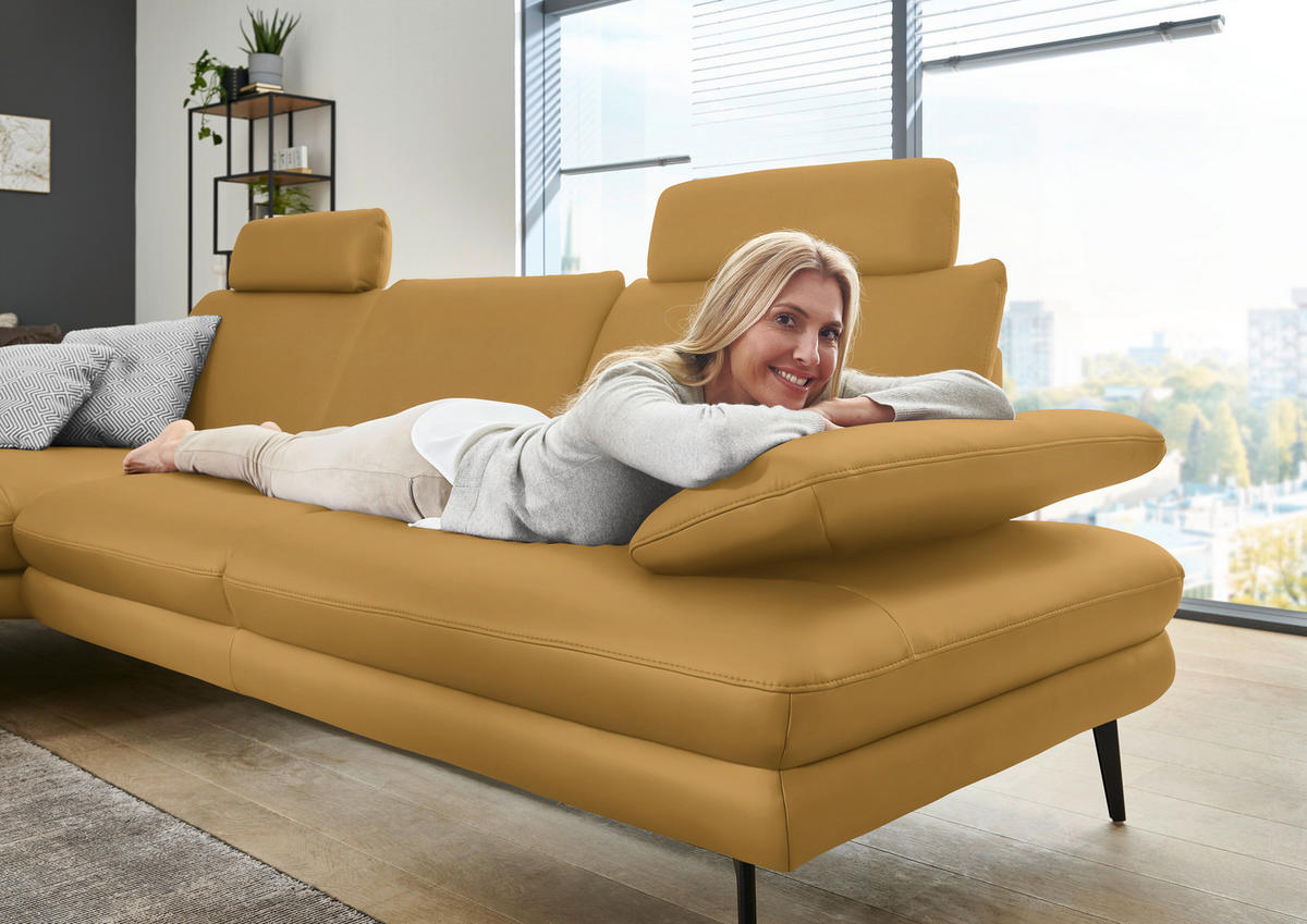 ECKSOFA in Echtleder Gelb  - Gelb/Schwarz, Design, Leder/Metall (180/310cm) - Dieter Knoll