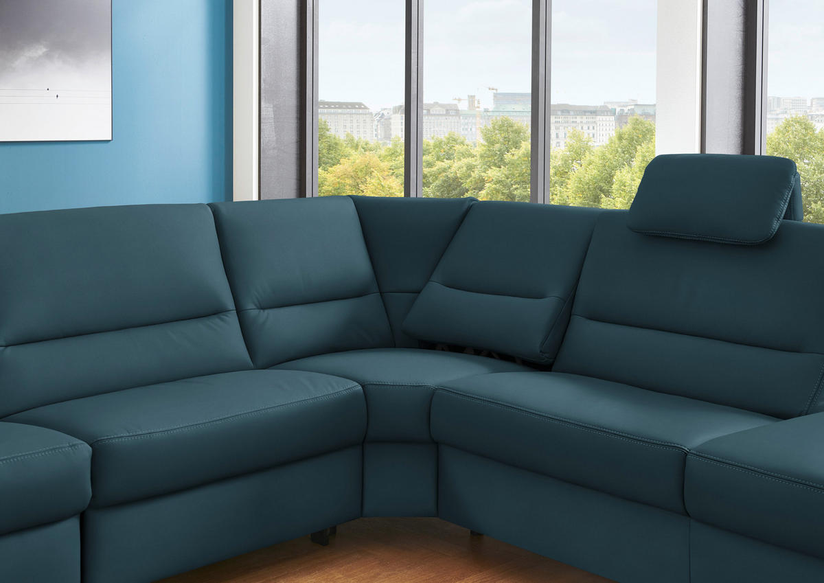 ECKSOFA in Echtleder Blau  - Blau/Alufarben, Konventionell, Leder/Metall (290/249cm) - Beldomo Premium