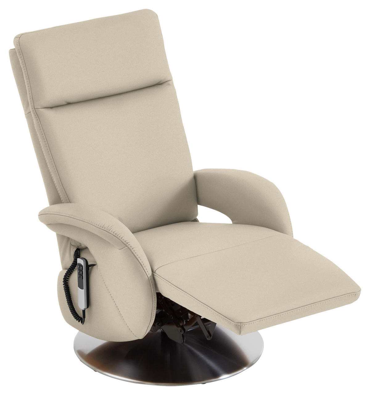 RELAXSESSEL in Leder Creme  - Edelstahlfarben/Creme, Design, Leder/Metall (70/108/80cm) - Cantus
