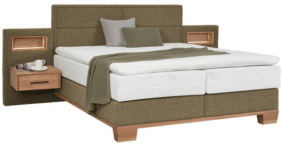 BOXSPRINGBETT 160/200 cm in Eichefarben, Olivgrün - Eichefarben/Olivgrün, Natur, Holz/Textil (160/200cm) - Valnatura