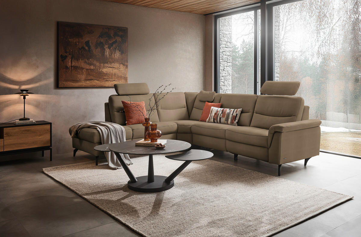ECKSOFA  in Echtleder Cappuccino  249/280 cm  - Anthrazit/Cappuccino, Design, Leder/Metall (249/280cm) - Himolla Komfortklass