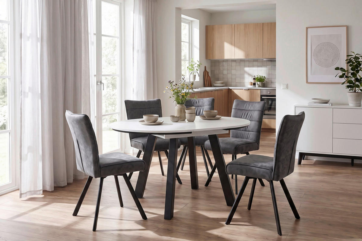 ESSTISCH 100/100/75,8 cm Nachbildung  Holzwerkstoff ausziehbar rund Weiß  - Schwarz/Weiß, MODERN, Holzwerkstoff (100/100/75,8cm) - MID.YOU