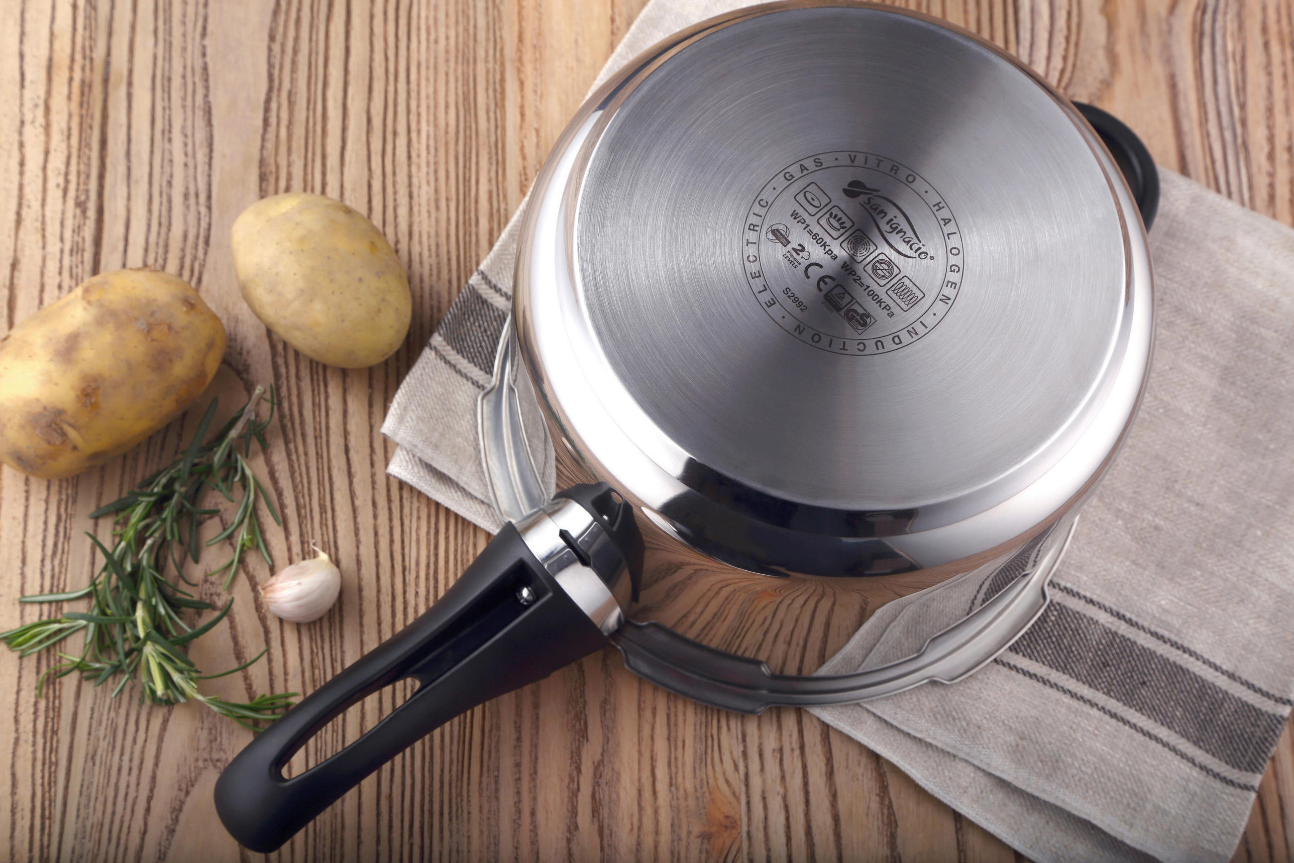 Thumbnail - SAN Ignacio Schnellkochtopf, Schwarz, Silber, Metall, Kunststoff, 5.5 L, rund, Lfgb, hitzebeständige Griffe, rostfrei, S...