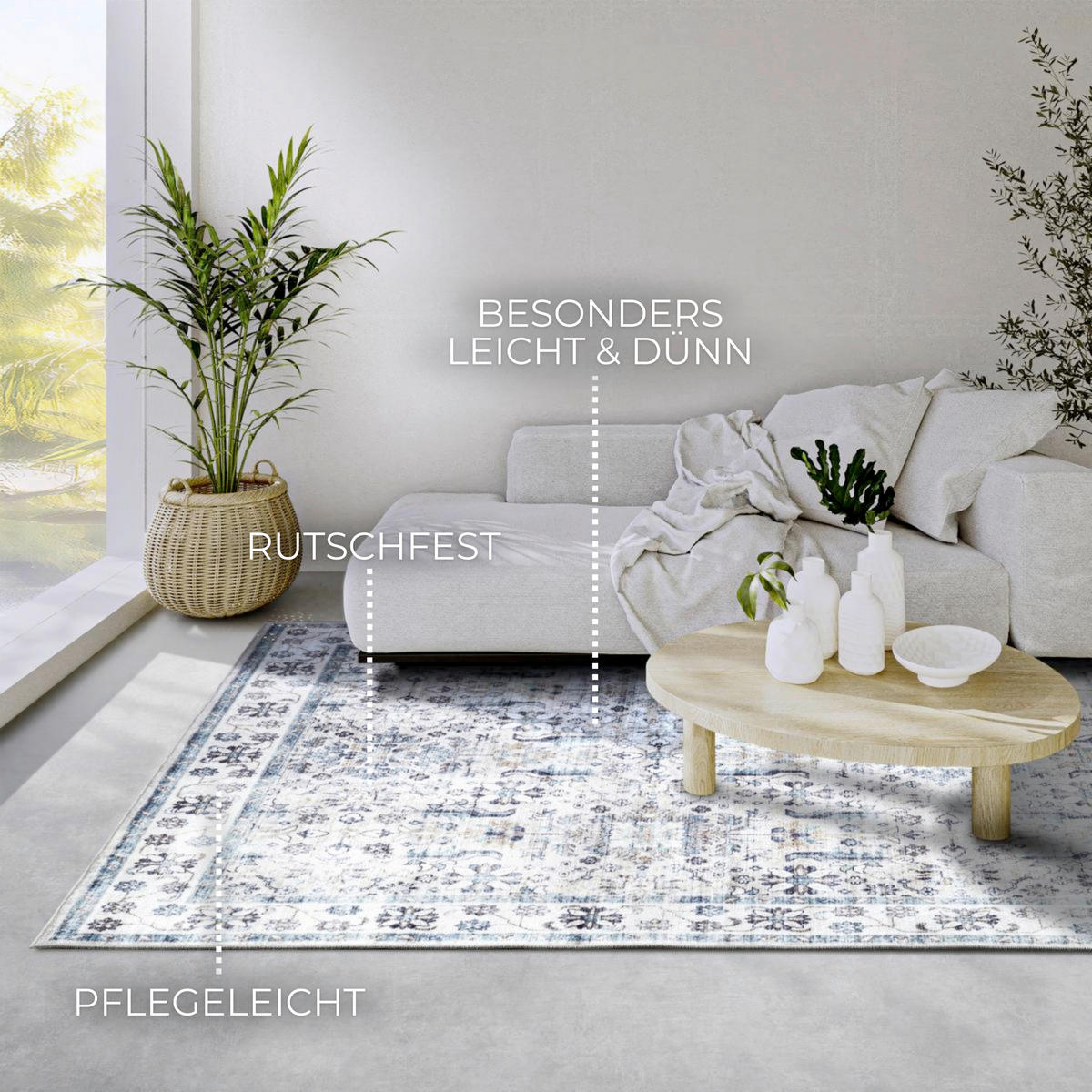 VINTAGE-TEPPICH 80/150 cm Imagination Creme, Hellblau, Dunkelblau rechteckig  - Creme/Dunkelblau, Basics, Kunststoff (80/150cm) - Elle Decoration