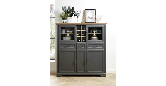HIGHBOARD  143/150/42 cm 3 Schublade(n)  - Graphitfarben/Eiche Artisan, ROMANTIK / LANDHAUS, Holzwerkstoff/Metall (143/150/42cm) - Hom`in