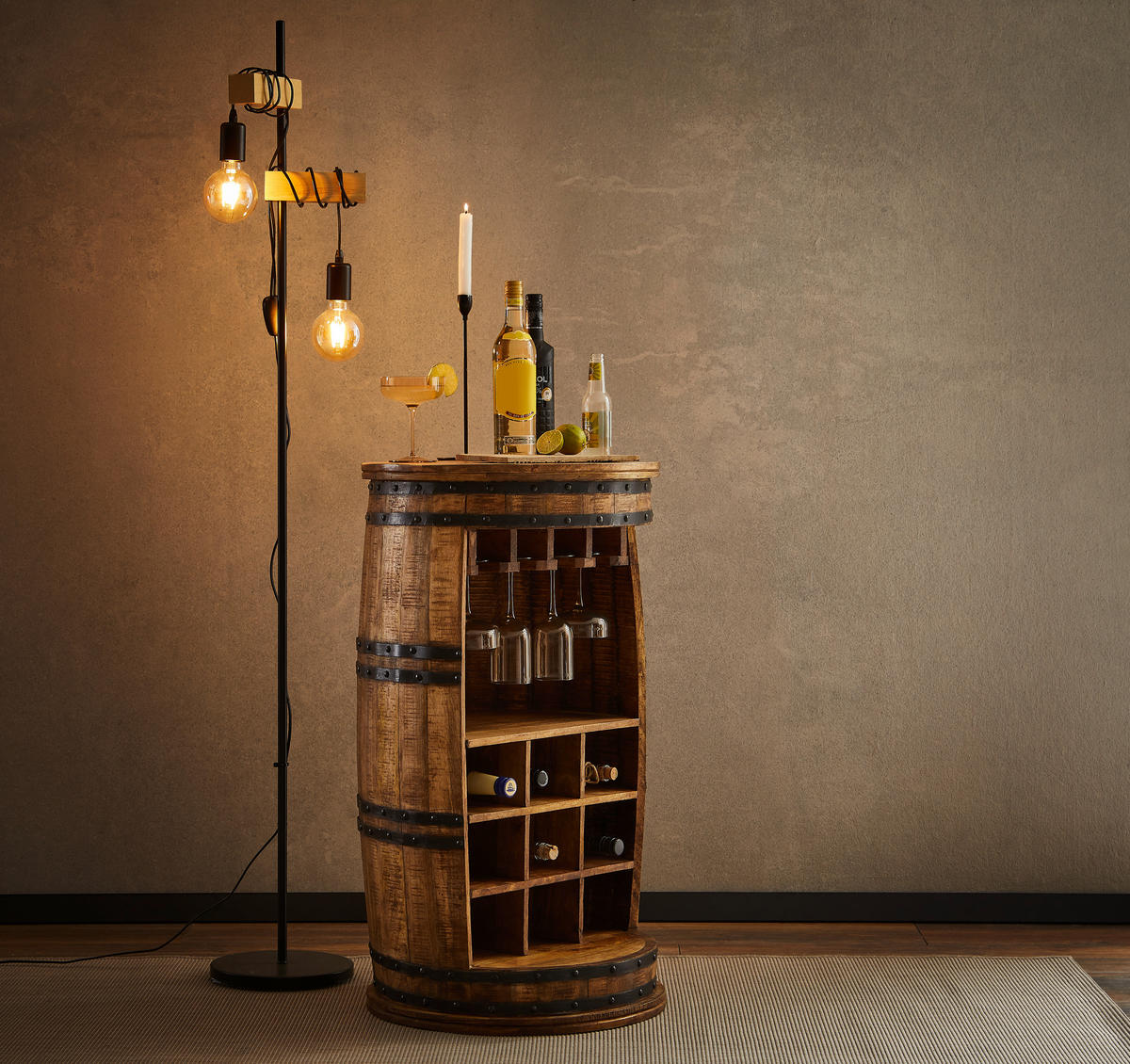 BAR Mangoholz massiv Naturfarben  - Naturfarben, Trend, Holz/Metall (50/90/50cm) - Landscape