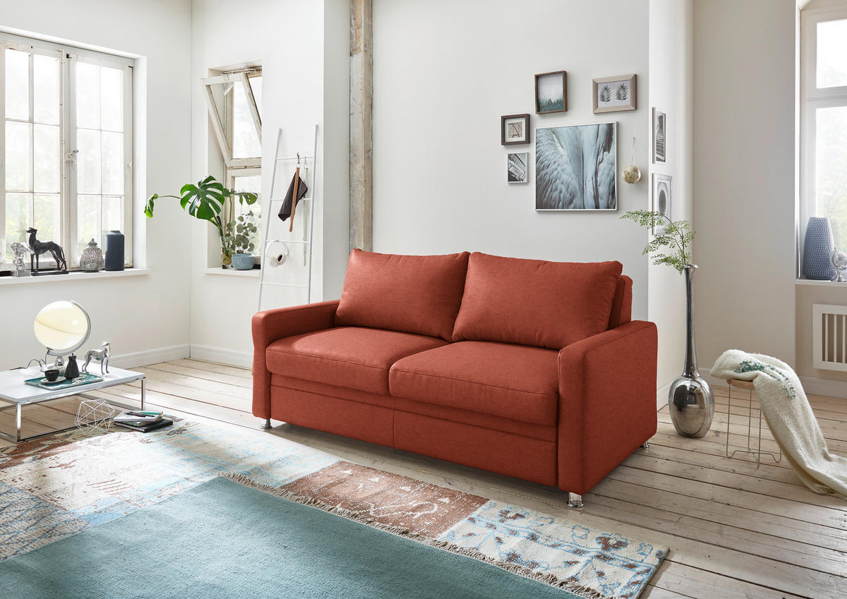 SCHLAFSOFA Chenille Rotorange  - Chromfarben/Rotorange, KONVENTIONELL, Textil/Metall (186/90/100cm) - Beldomo Style