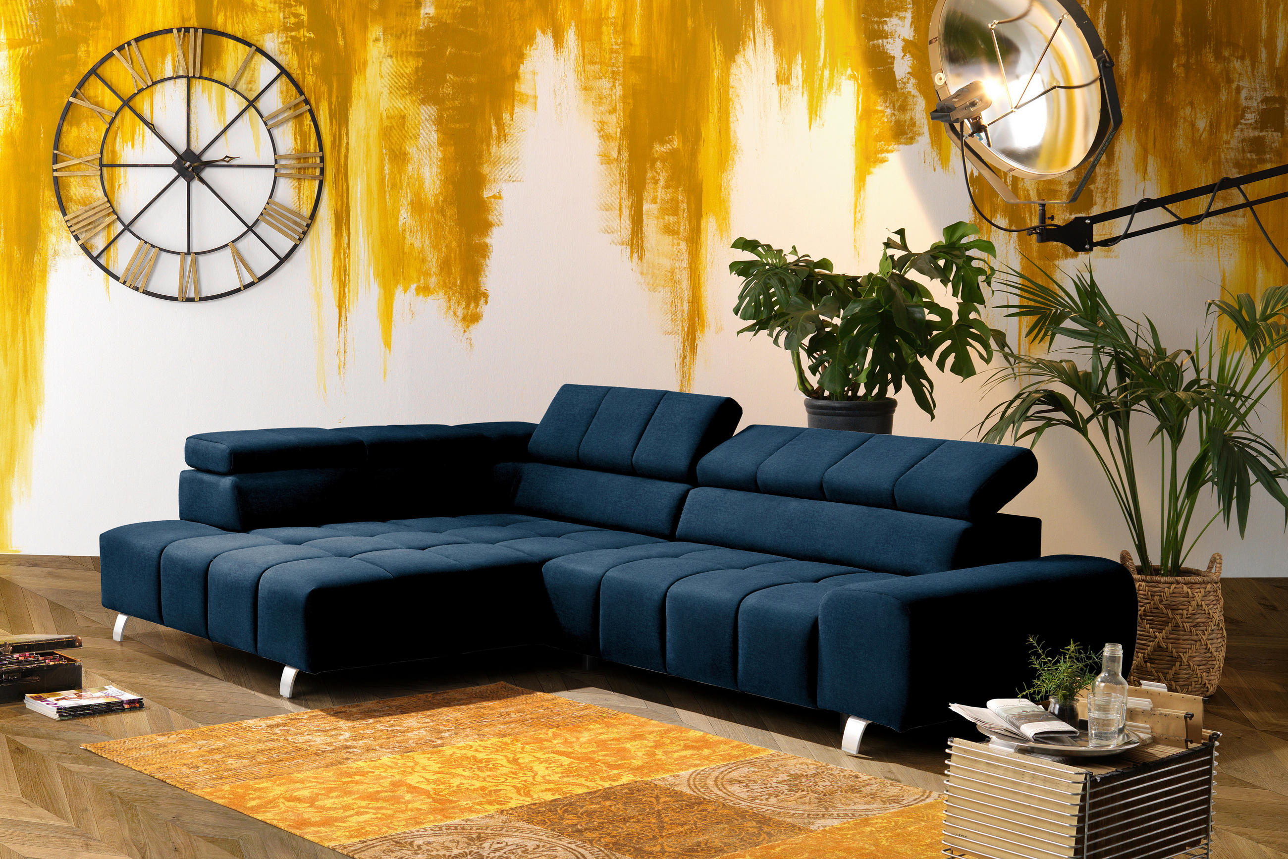 ECKSOFA Blau Webstoff  - Blau/Dunkelgrau, Design, Textil/Metall (201/295cm) - Hom`in