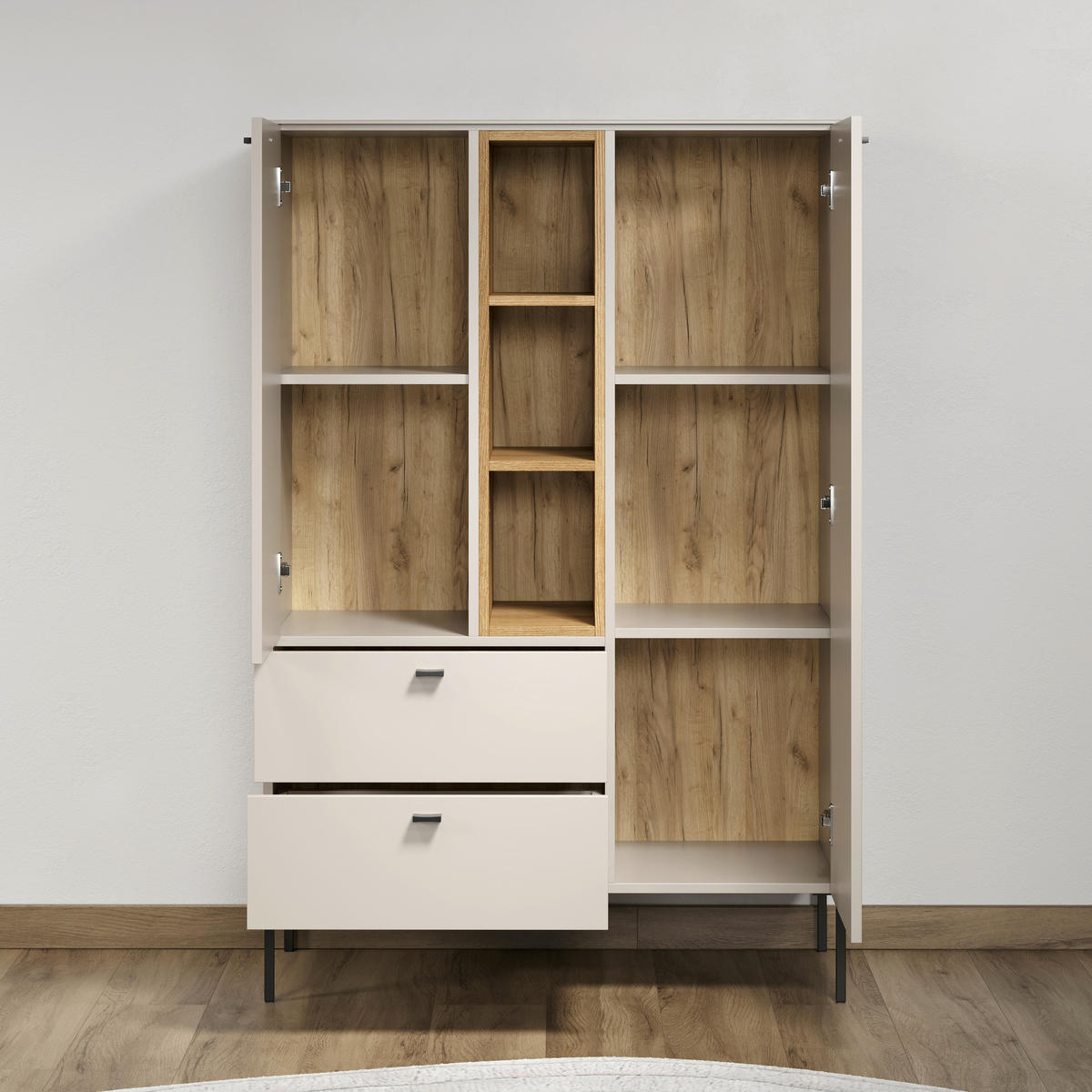 HIGHBOARD Sao Paulo WO, 93/140/42 cm, 2 Schublade(n)  - Kaschmir/Eichefarben, Basics, Holzwerkstoff/Metall (93/140/42cm) - MID.YOU
