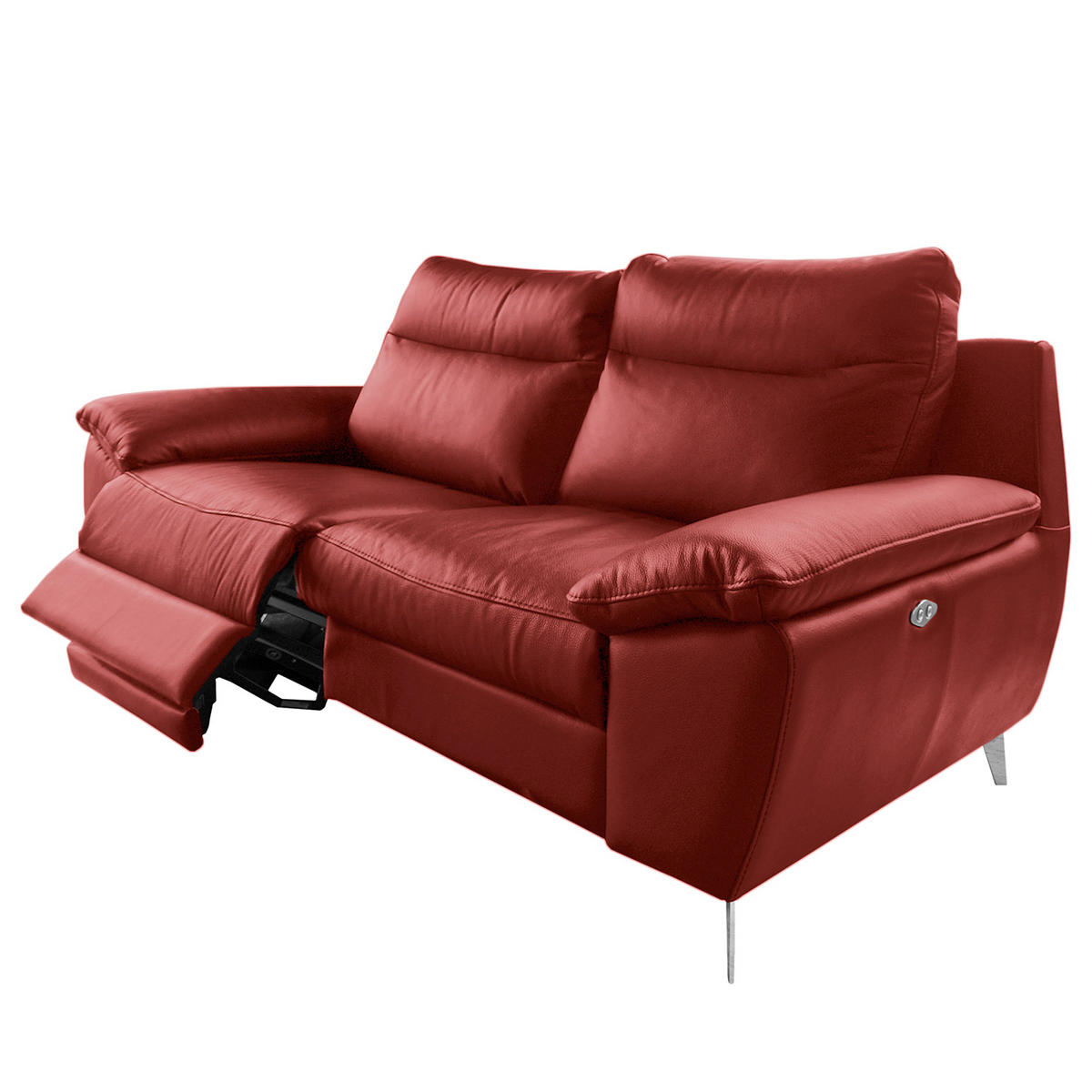 2-SITZER-SOFA 178/95/96 cm PERLE in Echtleder Dunkelrot   - Chromfarben/Dunkelrot, Design, Leder/Metall (178/95/96cm) - Livetastic