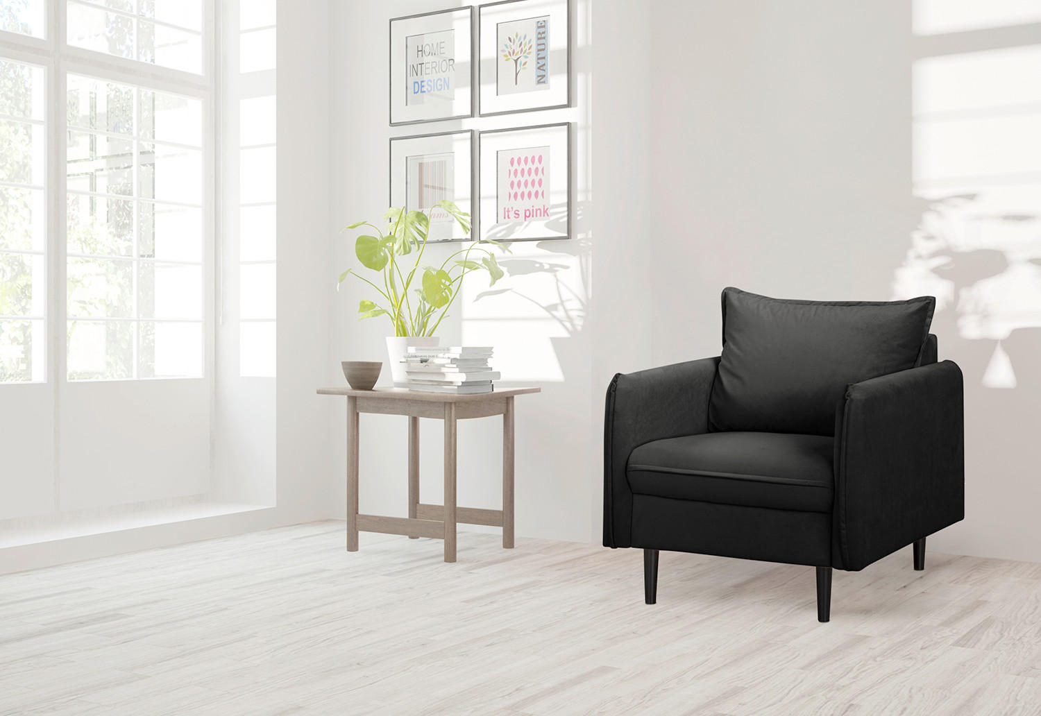 SESSEL Samt Schwarz  - Schwarz, Design, Holz/Textil (74/86/100cm) - P & B