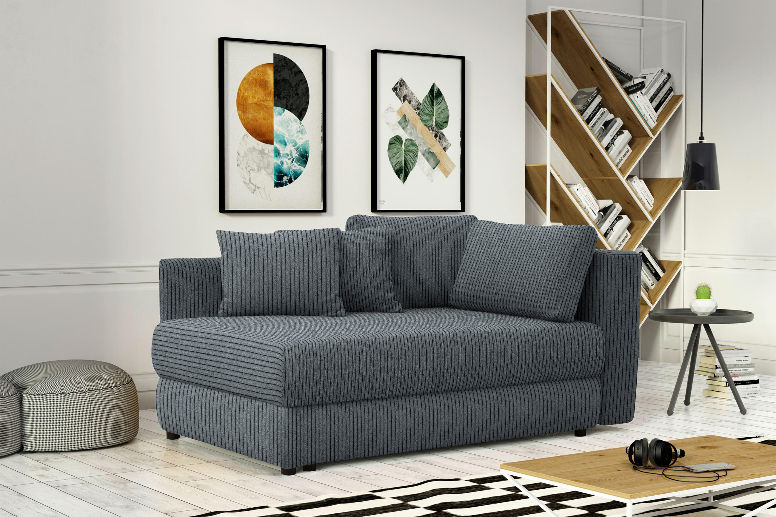 RÉCAMIERE in Cord Grau - Schwarz/Grau, Design, Kunststoff/Textil (171/71-88/93cm) - Cantus