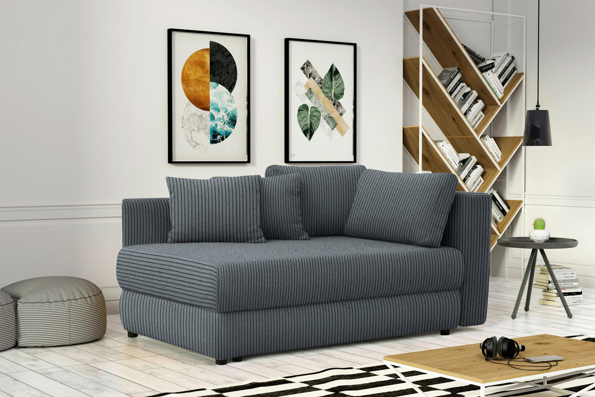 RÉCAMIERE in Cord Grau  - Schwarz/Grau, Design, Kunststoff/Textil (171/71-88/93cm) - Cantus