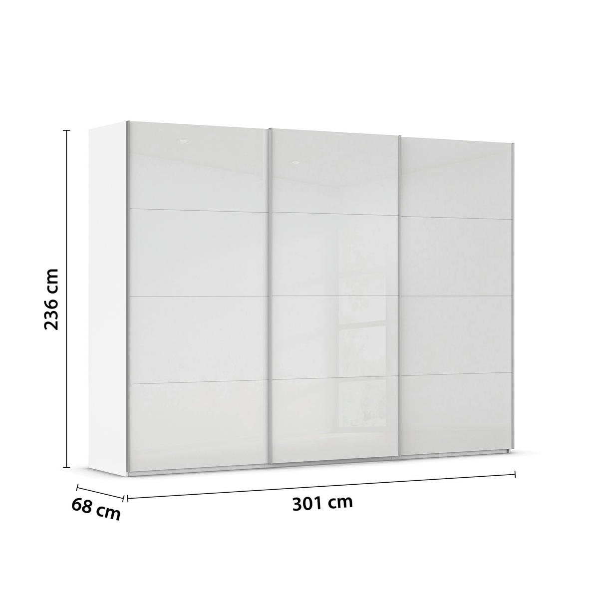 SCHWEBETÜRENSCHRANK 301/236/68 cm 3-türig Weiß  - Alufarben/Weiß, Basics, Glas/Holzwerkstoff (301/236/68cm) - Novel