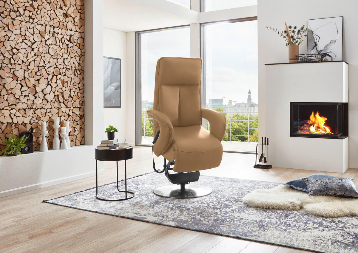 RELAXSESSEL in Leder Honig  - Chromfarben/Honig, Design, Leder/Metall (77/110/87cm) - Valdera