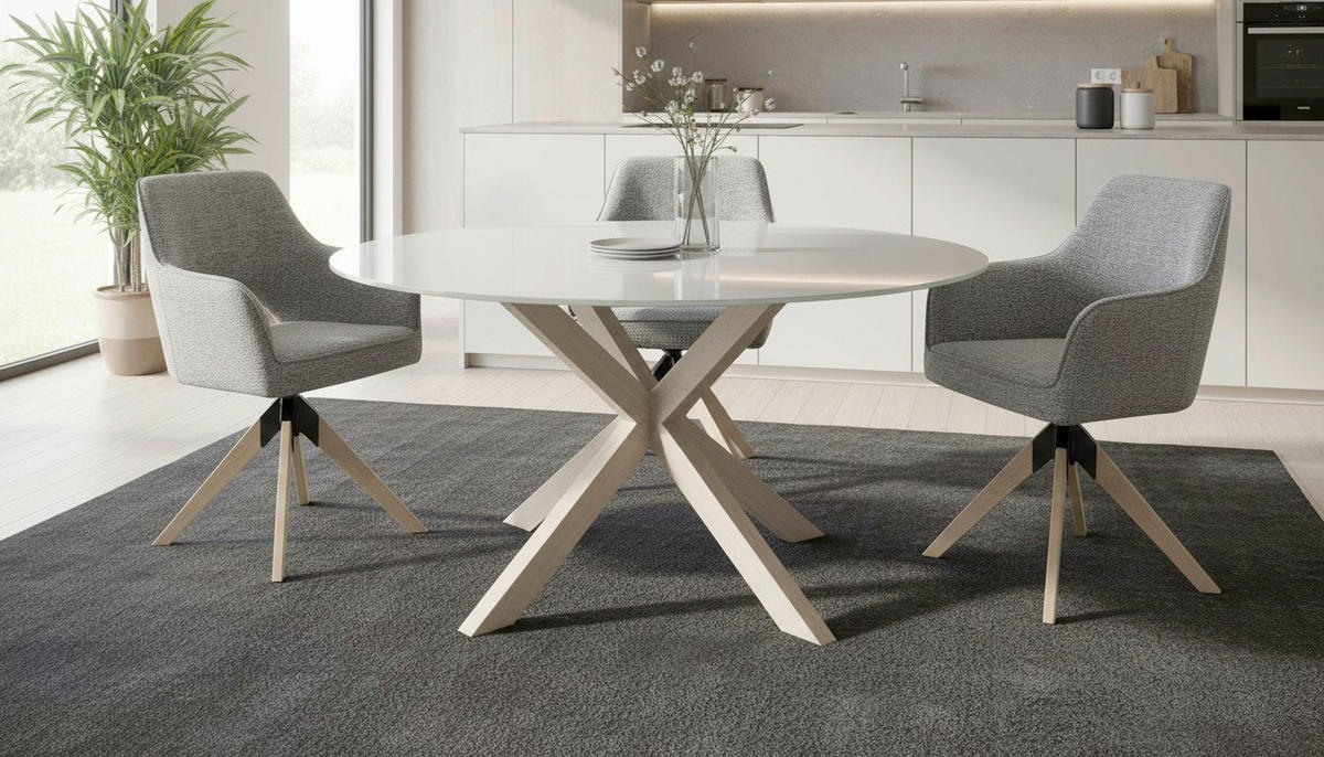 ESSTISCH  Metall, Glas rund Kaschmir  - Kaschmir, MODERN, Glas/Metall (130/75,5cm) - P & B