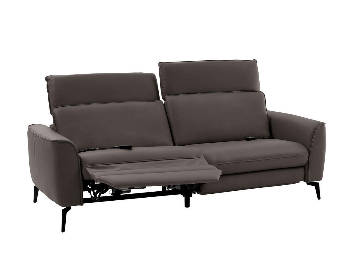 3-SITZER-SOFA in Echtleder Dunkelgrau  - Dunkelgrau/Schwarz, Natur, Leder/Metall (222/81/110cm) - Valdera