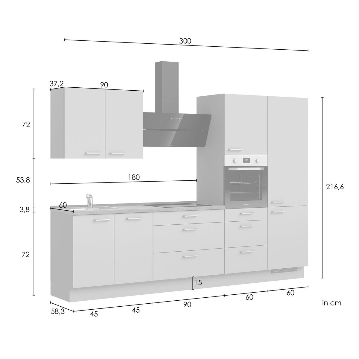KÜCHENLEERBLOCK Frame 300 cm  in Eichefarben, Blaugrau  - Edelstahlfarben/Eichefarben, ROMANTIK / LANDHAUS, Holzwerkstoff/Metall (300cm) - Nobilia