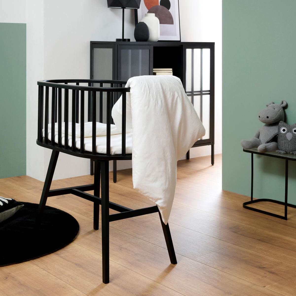 BEISTELLBETT 83/52/88 cm  - Schwarz, Trend, Holz/Holzwerkstoff (83/52/88cm) - Jimmylee