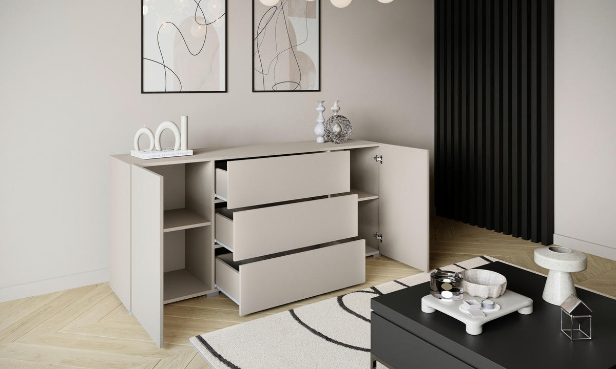 SIDEBOARD Berlin 150/68/38,5 cm 3 låda(or)  - grå/kashmir, Design, trämaterial/plast (150/68/38,5cm) - P & B