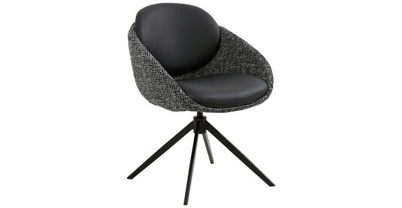 ARMLEHNSTUHL  in Eisen Leinenoptik Echtleder pigmentiert  - Schwarz, Design, Leder/Textil (60/81/62cm) - Novel