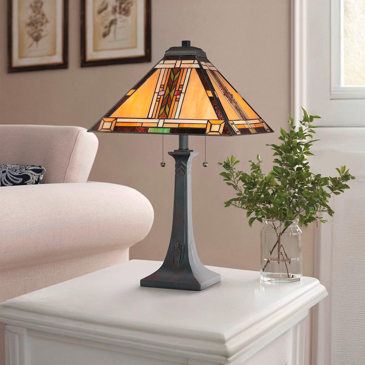 TISCHLEUCHTE Navajo 40.6/63,1 cm   - Dunkelbraun/Multicolor, KONVENTIONELL, Glas/Naturmaterialien (40.6/63,1cm) - Elstead Lighting
