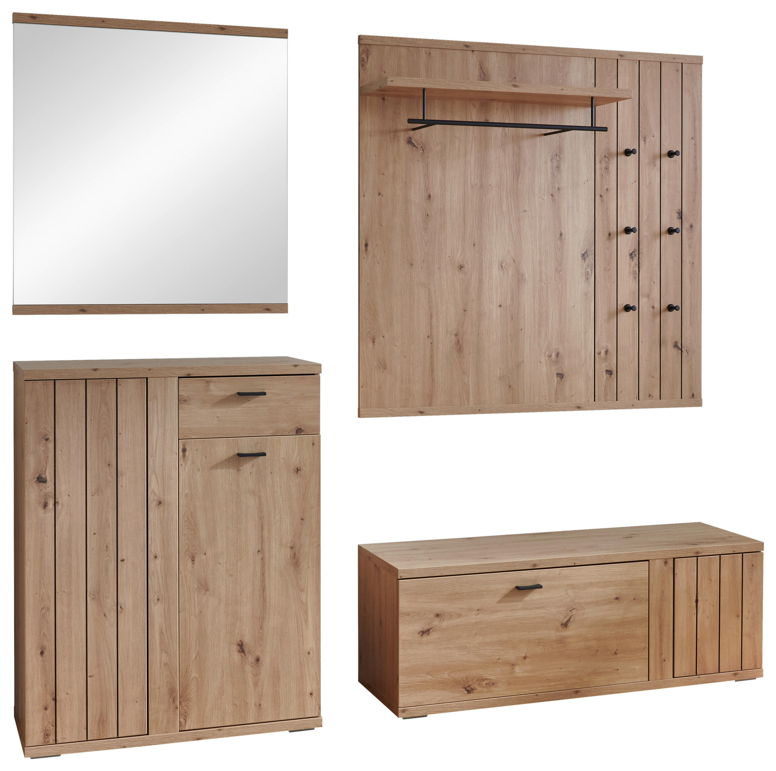 GARDEROBE 215/199/40,2 cm  - Schwarz/Eiche Artisan, Konventionell, Glas/Holzwerkstoff (215/199/40,2cm) - Cantus