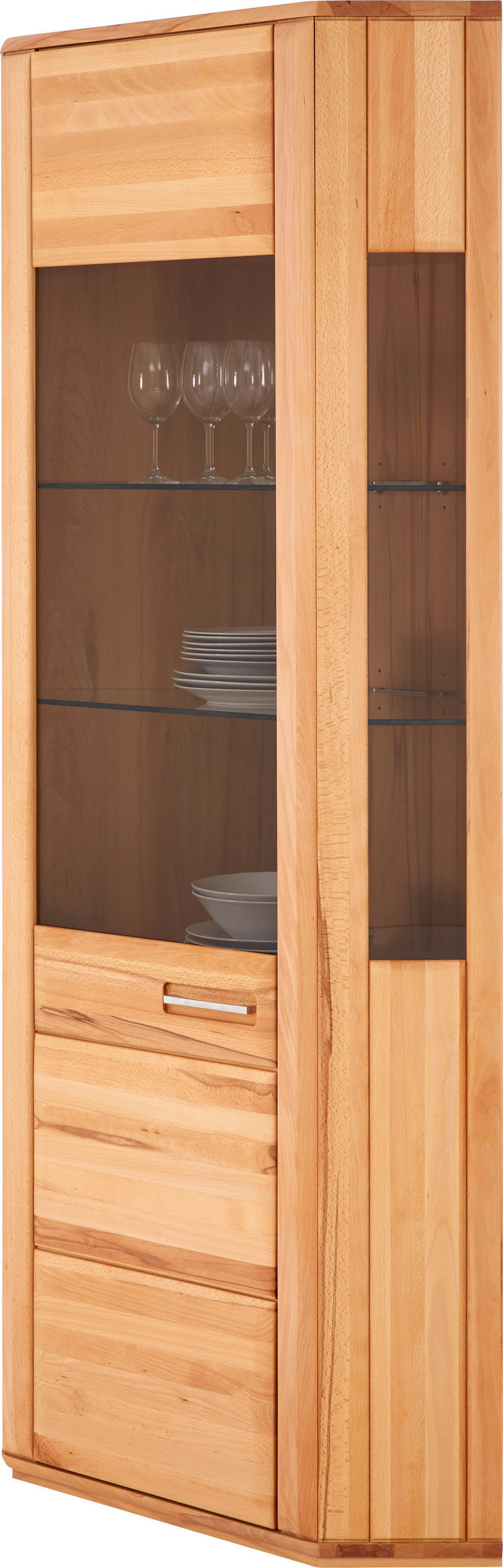 ECKVITRINE  in teilmassiv Kernbuche Buchefarben - Edelstahlfarben/Buchefarben, KONVENTIONELL, Glas/Holz (69/209/69cm) - Novel