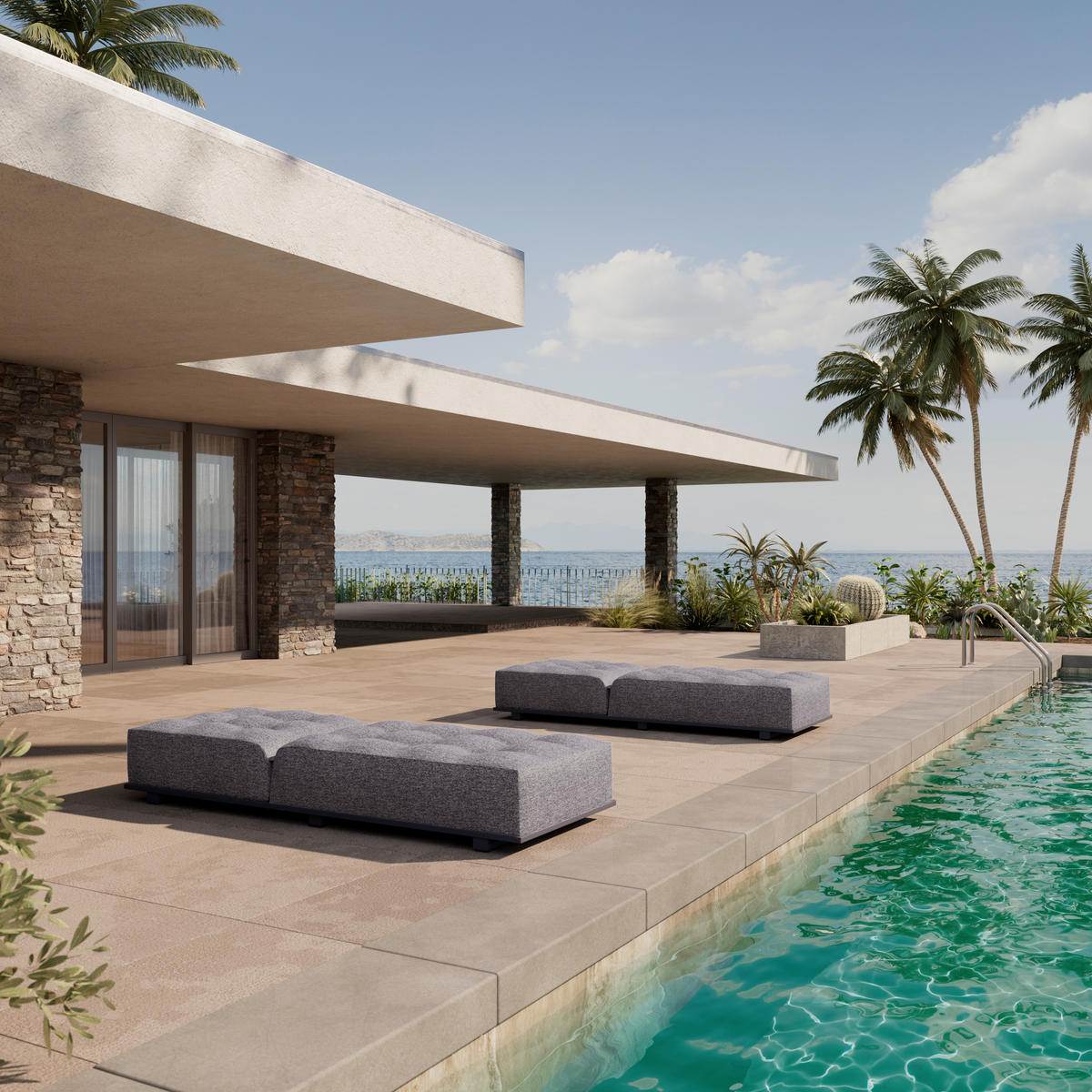 GARTENLIEGE 200/31/75 cm  - Dunkelgrau/Weiß, MODERN, Textil/Metall (200/31/75cm) - Ambia Garden