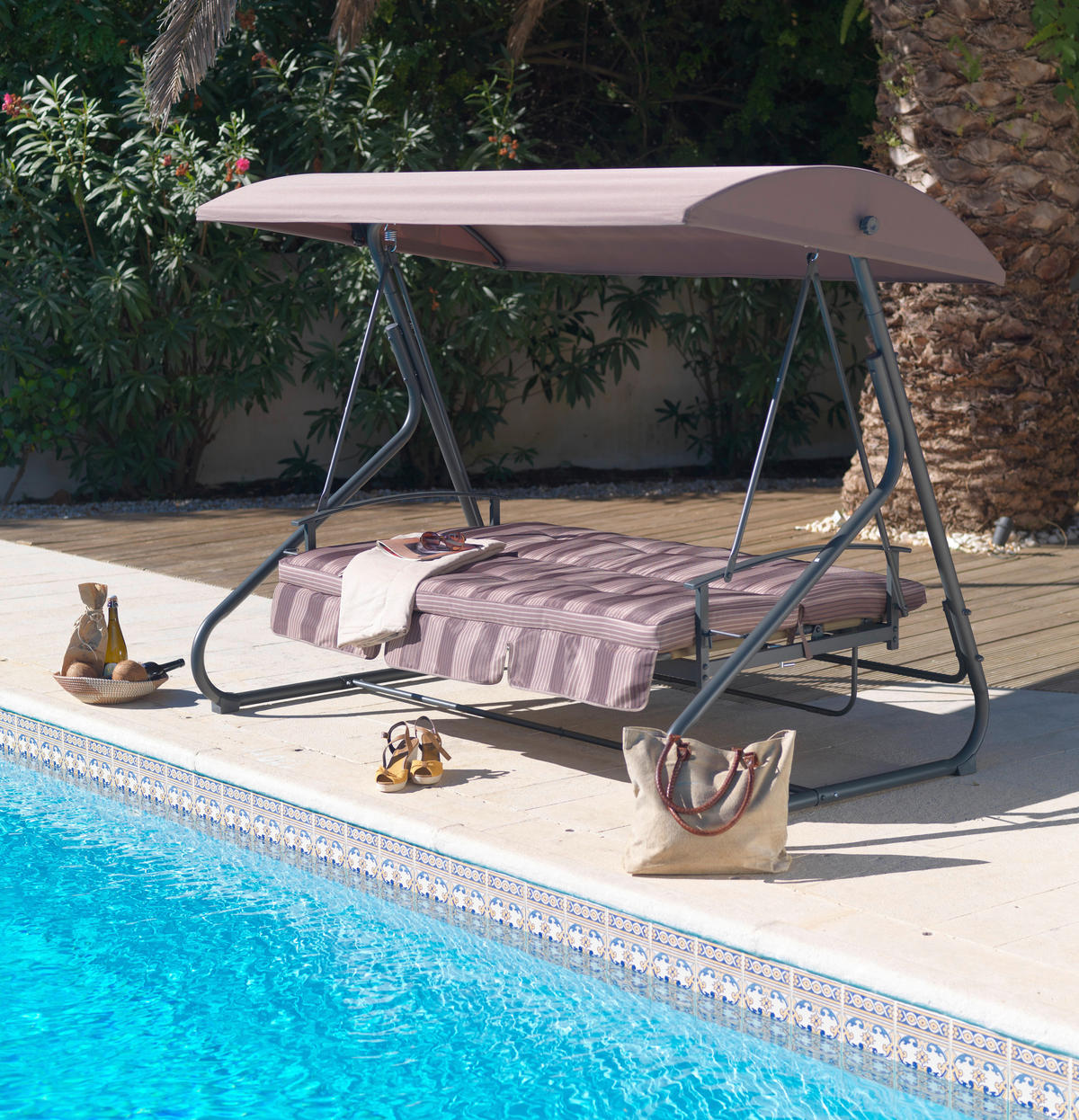 Balansoar Grădină 227/169/129 cm  - maro/antracit, Konventionell, metal/textil (227/169/129cm) - Ambia Garden