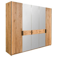 DREHTÜRENSCHRANK 247/214/61 cm,  in Eichefarben, 5-türig  - Eichefarben/Schwarz, LIFESTYLE, Glas/Holz (247/214/61cm) - Linea Natura