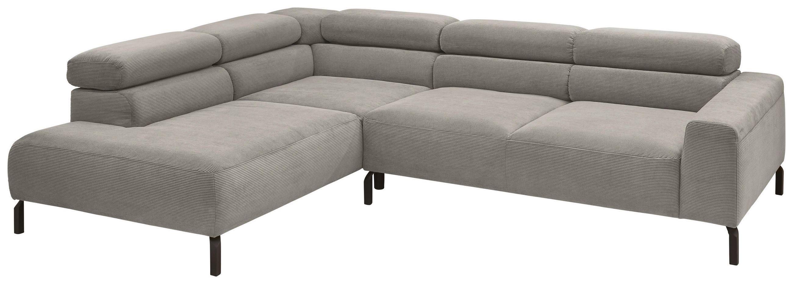 ECKSOFA inkl. Funktion Grau Feincord  - Schwarz/Grau, Design, Textil/Metall (219/273cm) - Pure Home Lifestyle