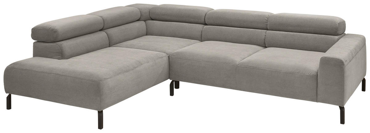 ECKSOFA in Feincord Grau  - Schwarz/Grau, Design, Textil/Metall (219/273cm) - Pure Home Lifestyle
