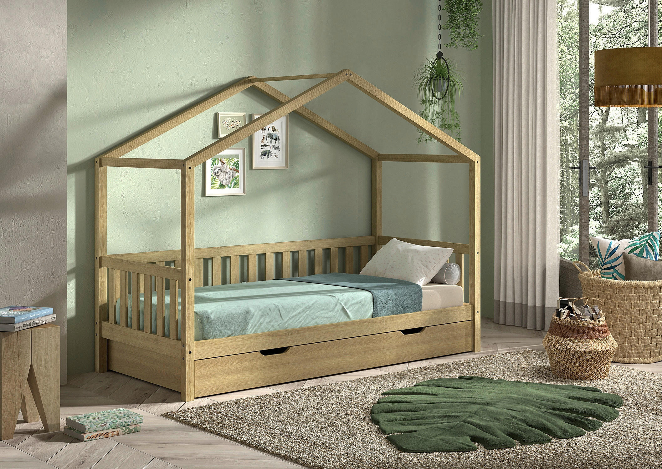 HAUSBETT Rollrost, Bettschublade 90/200 cm  - Eichefarben/Naturfarben, MODERN, Holz (90/200cm) - Vipack