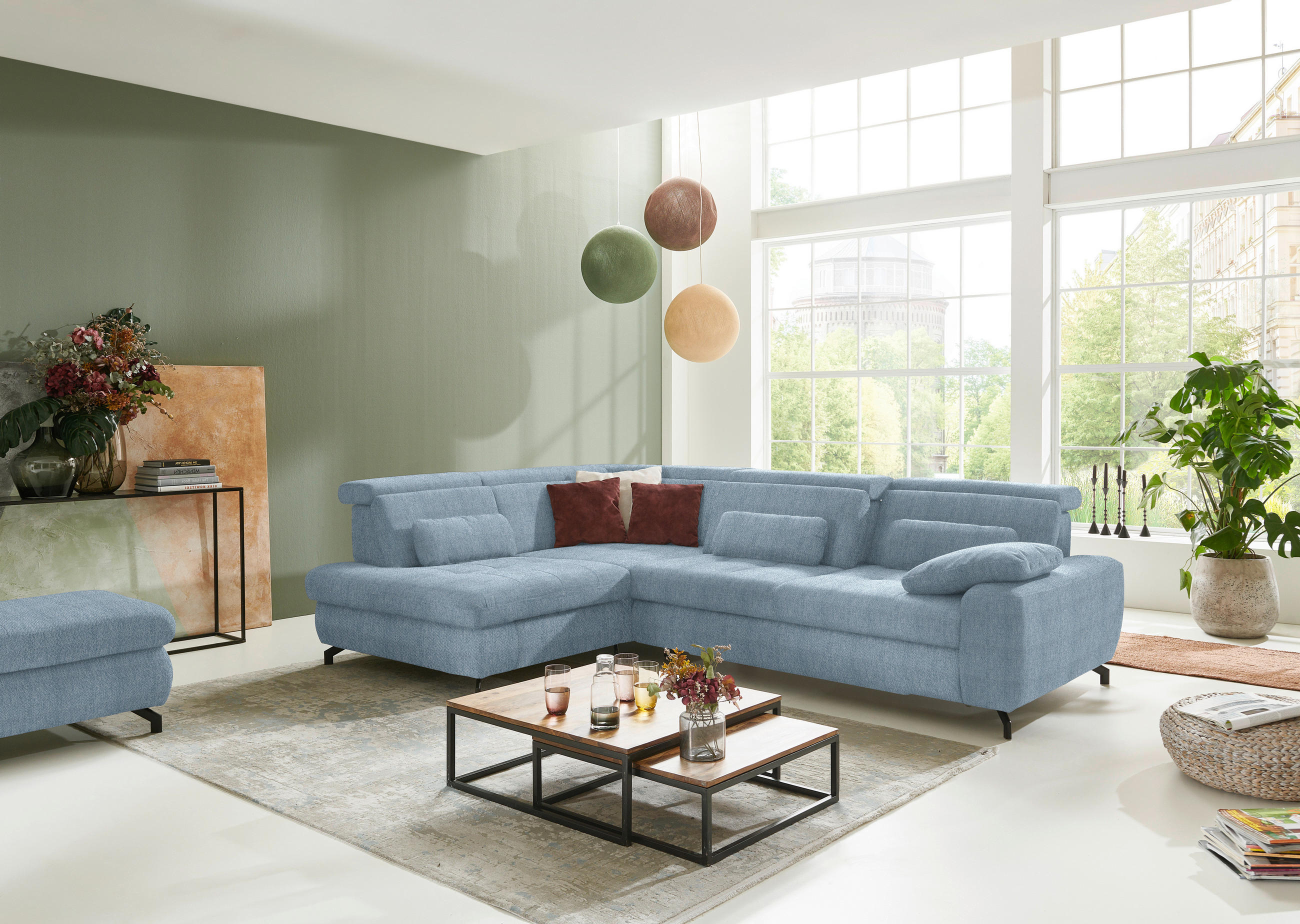 ECKSOFA Hellblau Chenille  - Schwarz/Hellblau, Design, Textil/Metall (220/310cm) - Beldomo Style
