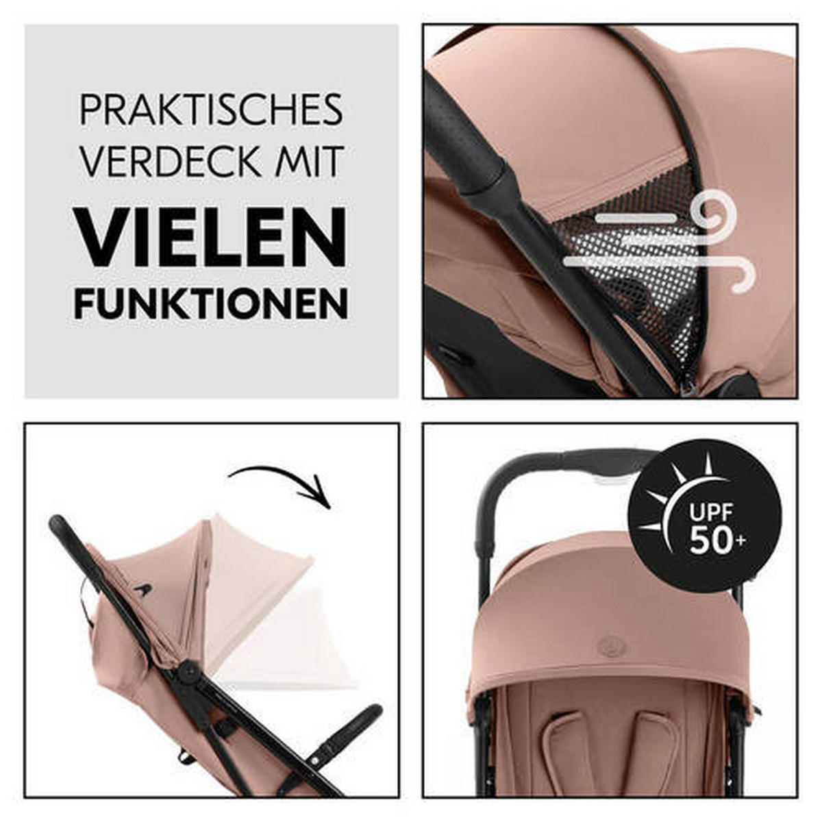 BUGGY TRAVEL N CARE PLUS  - Schwarz/Rosa, Basics, Textil/Metall (81/51,5/105cm) - Hauck