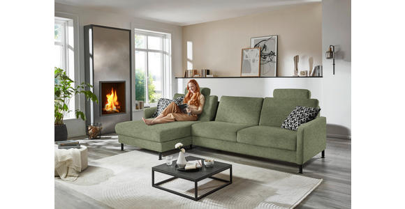 ECKSOFA  in Chenille, Flachgewebe Olivgrün  175/316 cm  - Schwarz/Olivgrün, Design, Textil/Metall (175/316cm) - Dieter Knoll