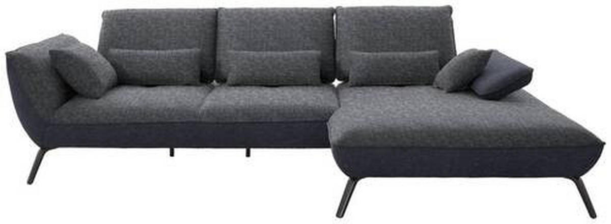 ECKSOFA in Flachgewebe Anthrazit  - Anthrazit/Schwarz, Design, Textil/Metall (301/191cm) - Moderano